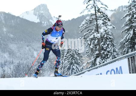 Ruhpolding, Deutschland. Januar 2024. RUHPOLDING, DEUTSCHLAND - 14. JANUAR: Vetle Sjaastad Christiansen aus Norwegen tritt am 14. Januar 2024 in Ruhpolding an der 12,5-km-Rennstrecke der Männer beim BMW IBU World Cup Biathlon in Ruhpolding an.240114 SEPA 24 129 - 20240114 PD30114 Credit: APA-PictureDesk/Alamy Live News Stockfoto