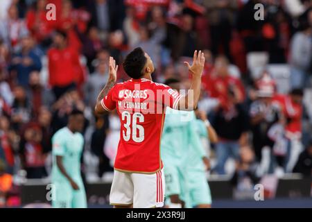 Marcos Leonardo erzielte beim Spiel der Liga Portugal zwischen SL Benfica und SC Braga im Estadio da Luz, Lissabon, Portugal. (Maciej Rogowski) Stockfoto