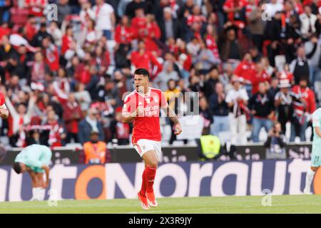 Marcos Leonardo erzielte beim Spiel der Liga Portugal zwischen SL Benfica und SC Braga im Estadio da Luz, Lissabon, Portugal. (Maciej Rogowski) Stockfoto