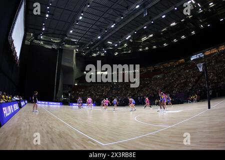 Leeds, Großbritannien. April 2024. First Direct Arena, Leeds, West Yorkshire, 28. April 2024. Netball Super League Leeds Rhinos vs Loughborough Lightning Allgemeine Ansicht während Leeds Rhinos vs Loughborough Lightning Credit: Touchlinepics/Alamy Live News Stockfoto