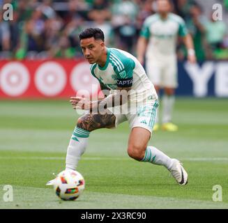 Austin, Texas, USA. April 2024. Austin FC Stürmer SebastiÃ¡n Driussi (10) während eines Major League Soccer Spiels zwischen Austin FC und der Los Angeles Galaxy am 27. April 2024 in Austin. Austin FC gewann mit 2:0. (Kreditbild: © Scott Coleman/ZUMA Press Wire) NUR REDAKTIONELLE VERWENDUNG! Nicht für kommerzielle ZWECKE! Stockfoto