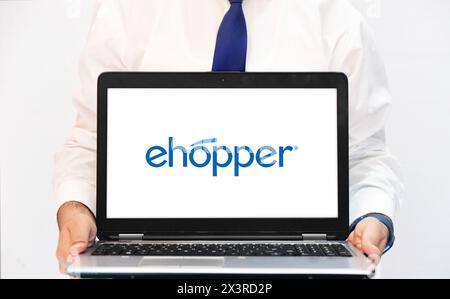 Ehopper Payment System Hintergrund zur redaktionellen Finanzabteilung auf dem Laptop-Bildschirm Stockfoto