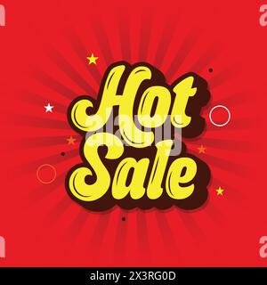 Hot Sale Template Design mit Retro-Schriftzug auf rotem Hintergrund. Design der Produktwerbung. Heißer Verkauf Webbanner, Poster, Flyer. Stock Vektor