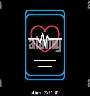 Herzschlagfrequenz im Smartphone-Vektor auf schwarzem Hintergrund. Diagrammsymbol für Fitness und Gewichtsverlust Website und Apps Design, Logo, App, UI Stock Vektor