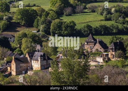 Vue aérienne de Roziers depuis la montagne pelée Stockfoto