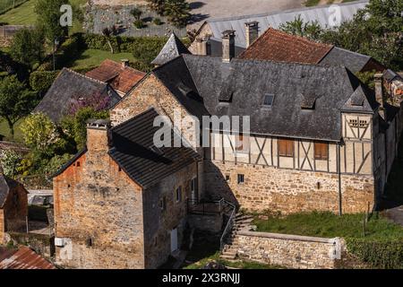 Vue aérienne de Roziers depuis la montagne pelée Stockfoto