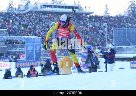 Ruhpolding, Deutschland. Januar 2024. RUHPOLDING, DEUTSCHLAND - 13. JANUAR: Marek Mackels aus Belgien tritt beim 10 km-Sprint der Männer beim BMW IBU World Cup Biathlon Ruhpolding am 13. Januar 2024 in Ruhpolding an.240113 SEPA 24 149 - 20240113 PD26084 Credit: APA-PictureDesk/Alamy Live News Stockfoto