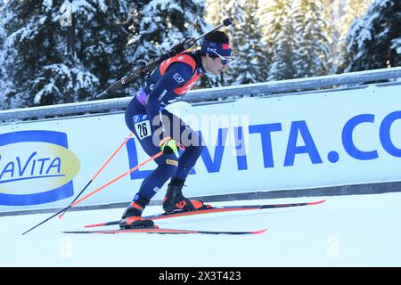 Ruhpolding, Deutschland. Januar 2024. RUHPOLDING, DEUTSCHLAND - 13. JANUAR: Tommaso Giacomel aus Italien tritt beim 10 km-Sprint der Männer beim BMW IBU World Cup Biathlon Ruhpolding am 13. Januar 2024 in Ruhpolding an.240113 SEPA 24 044 - 20240113 PD26190 Credit: APA-PictureDesk/Alamy Live News Stockfoto