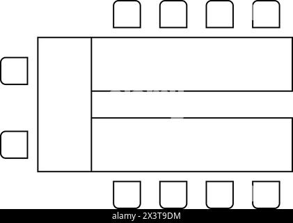 Sitzplatzanordnung für Konferenzen, Bankette oder Hochzeitsveranstaltungen im Restaurant oder Café. Innenraumgestaltung für Büro oder Schrank. Draufsicht. Schematische Tabellen Stock Vektor