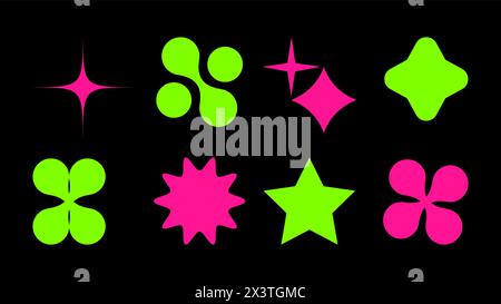 Abstrakte Formen im y2k-Stil im brutalistischen Retro-Stil. Helle Farben. Legen Sie geometrische Formen für die Zukunft der Atmosphäre fest. Für Bannerposter Webdesign. Vektorabbildung. Stock Vektor