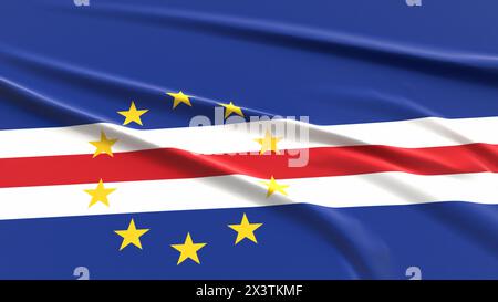 Flagge Kap Verde. Strukturierte Cape Verde Flagge aus Stoff. Abbildung 3D-Rendering. Stockfoto