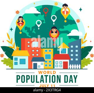 World Population Day Vector Illustration am 11. Juli, um das Bewusstsein für globale Populationsprobleme in Flat Kids Cartoon Hintergrund zu schärfen Stock Vektor