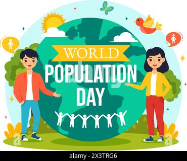 World Population Day Vector Illustration am 11. Juli, um das Bewusstsein für globale Populationsprobleme in Flat Kids Cartoon Hintergrund zu schärfen Stock Vektor