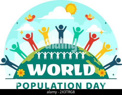 World Population Day Vector Illustration am 11. Juli, um das Bewusstsein für globale Populationsprobleme in Flat Kids Cartoon Hintergrund zu schärfen Stock Vektor