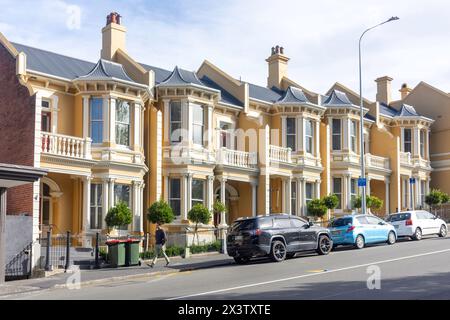 Viktorianische Reihenhäuser, Stuart Street, Dunedin Central, Dunedin (Ōtepoti), Otago, Neuseeland Stockfoto