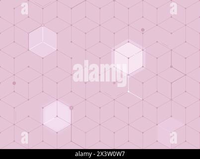 Pinkfarbene 3D-Würfel auf hellrosa Hintergrund, nahtloses geometrisches Muster. Abstrakter und moderner Technologie- und Wissenschaftshintergrund mit sich wiederholendem Muster. Stockfoto
