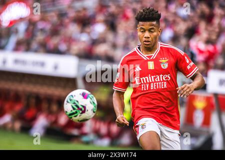 Lissabon, Portugal. April 2024. David NERES von SL Benfica im Spiel der Liga Portugal Betclic zwischen SL Benfica und SC Braga in Estadio da Luz. (Endnote: SL Benfica 3 - 1 SC Braga) (Foto: Henrique Casinhas/SOPA Images/SIPA USA) Credit: SIPA USA/Alamy Live News Stockfoto