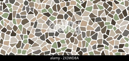Mosaikstein-Bodenmuster mit Steinstruktur. Kiesel, Kies und Kopfsteinpflaster Boden oder Wand Fliesen Vektor Hintergrund. pavem weiß, grau und braun Stock Vektor