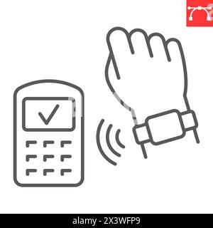 NFC-Zahlungslinie Symbol, Banking und Finanzen, Smart Watch Zahlung kontaktloses Vektorsymbol, Vektorgrafiken, bearbeitbares Strichumrisszeichen, eps 10. Stock Vektor