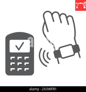 NFC-Symbol für Zahlungsglyphe, Banking und Finanzen, Smart Watch für Zahlungen kontaktloses Vektorsymbol, Vektorgrafiken, bearbeitbarer Strich, durchgehendes Zeichen, eps 10. Stock Vektor
