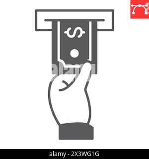 Glyphe-Symbol zurückziehen, Zahlungsmethode und Finanzen, Vektorsymbol für Rückzug, Vektorgrafiken, bearbeitbarer Kontur, durchgehendes Vorzeichen, eps 10. Stock Vektor