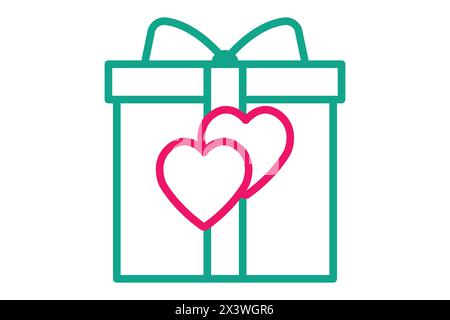 Geschenksymbol. Geschenk mit Herz. Symbol für Hochzeit, Party, valentinstag. Liniensymbolstil. Illustration des Hochzeitselements Stock Vektor