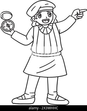 Columbus Day Explorer mit Kompass isoliert Stock Vektor