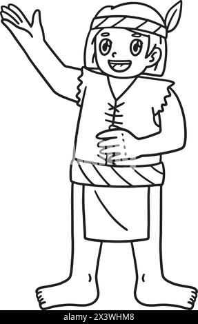 Kolumbus Day Indianer Isolierte Malseite Stock Vektor