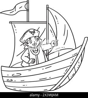 Columbus Day man auf dem Schiff Isolated Coloring Stock Vektor