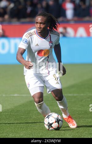 Paris, Frankreich. April 2024. Melchie Dumornay aus Lyon während der UEFA Women's Champions League, Halbfinale, 2. Leg-Fußballspiel zwischen Paris Saint-Germain und Olympique Lyonnais am 28. April 2024 im Parc des Princes Stadion in Paris, Frankreich - Foto Jean Catuffe/DPPI Credit: DPPI Media/Alamy Live News Stockfoto