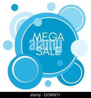 Mega Sale-Aufkleber mit abstrakten blauen runden Formen. Vektorabbildung Stock Vektor