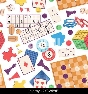 Muster für Spielelemente. Brettspiel für Erwachsene und Kinder. Verbringen Sie Zeit mit einem Freund. Verpackung Druckvorlage Design, anständiger Vektor Stock Vektor