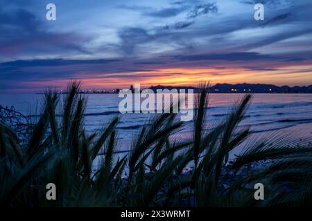 'Jagen Sonnenuntergänge entlang der Küste, wo der Horizont auf das Herz trifft.' Stockfoto