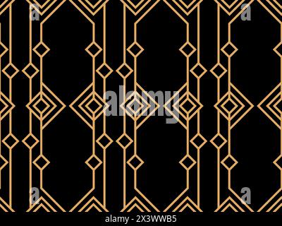 Geometrisches Nahtmuster im Art déco-Stil. Goldenes Linienmuster, Vintage-Linear-Stil. Entwerfen Sie eine Vorlage für Tapeten, Banner, Poster und Werbung Stock Vektor