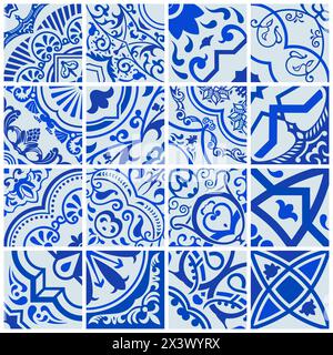 Nahtlose Mosaikfliese mit Blumenmuster. Vektorkeramik-Vintage-Muster. Mittelmeer-Osmanisch, Lissabon-Spanisch, Portugiesisch, Italienisch, Skandinavien, Arabisch, Indisch Stock Vektor