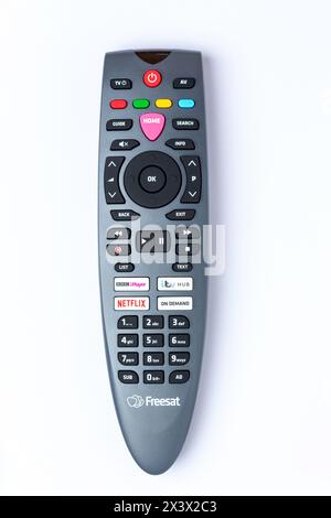 Nahaufnahme einer Freesat Fernbedienung Stockfoto