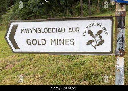 Unterschreiben Sie die Goldminen in Dolaucothi, Wales, Großbritannien Stockfoto