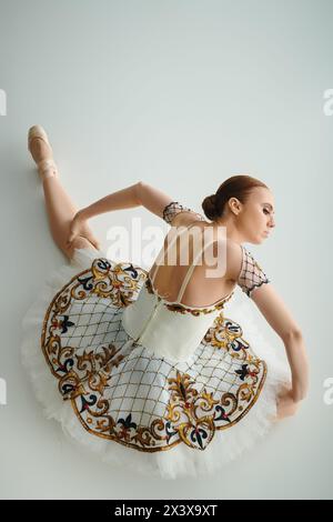 Junge talentierte Ballerina tanzt anmutig in Tutu und Trikot. Stockfoto