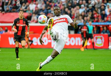 BayArena Leverkusen Deutschland, 27.4,2024, Fußball: Bundesliga-Saison 2023/24 Spieltag 31, Bayer 04 Leverkusen (B04) vs VfB Stuttgart (VFB) — Serhou Guirassy (VFB) Stockfoto