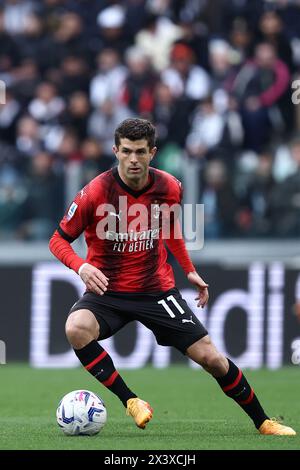 Christian Pulisic vom AC Milan im Spiel der Serie A zwischen Juventus FC und AC Milan am 27. April 2024 im Allianz Stadion in Turin. Stockfoto