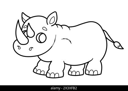 Niedliches Zeichentricknashorn. Ausmalseite, Ausmalbuch. Vektorabbildung. Stock Vektor