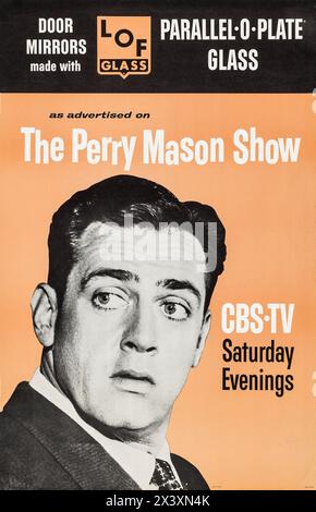 The Perry Mason Show for LOF Glass (CBS - LOF Glass, 1960er). TV-Werbeplakat (Raymond Burr als Perry Mason). Stockfoto