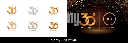 Set mit Logo zum 30. Jubiläum und Feier zum Jubiläum. 30 Jahre Jubiläum Logo in Silber und Gold zur Feier Stock Vektor