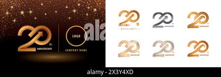 Set mit Logo zum 20. Jubiläum, 20-jähriges Jubiläum. 20 Jahre Jubiläum Logo in Silber und Gold zur Feier Stock Vektor