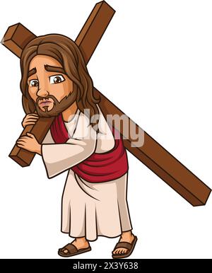 Jesus Christus trägt die Kreuzvektor-Cartoon-ClipArt Stock Vektor