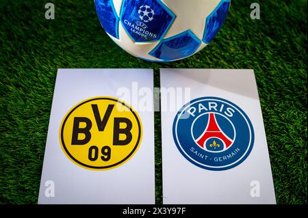 DORTMUND, DEUTSCHLAND, 28. APRIL. 2024: Borussia Dortmund (GER) vs Paris Saint-Germain (FRA). Halbfinale der UEFA Champions League 2024 in Europa. Stockfoto