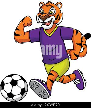 Tiger Maskottchen spielen Fußball Vektor Cartoon Click Art Stock Vektor