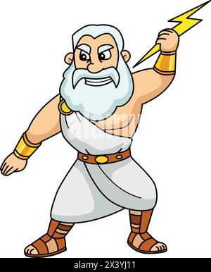 Zeus hält eine Blitzvektor-Cartoon-Click-Art Stock Vektor