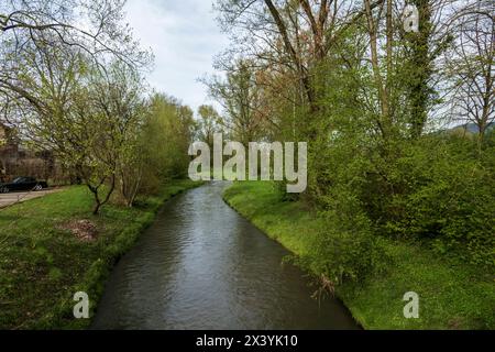 Der Sandbach bei Weitenung, Bühl Baden schlängelt sich durch die Aue Stockfoto