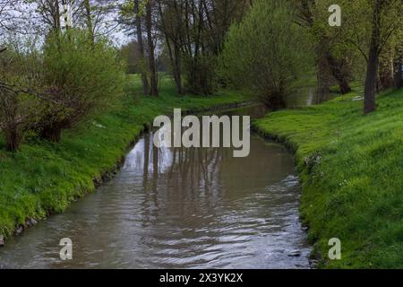 Der Sandbach bei Weitenung, Bühl Baden schlängelt sich durch die Aue Stockfoto